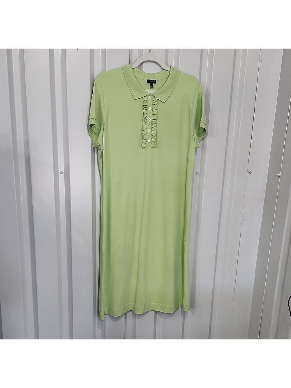 Talbots Light Green Ruffle Polo Midi Dress Size XL Cotton Blend
